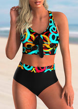 Bowknot Cross Back Printed Bikini Set