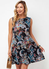 Sleeveless Tribal Print Round Neck Dress