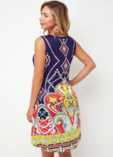 Tribal Print Wide Strap A Line Dress