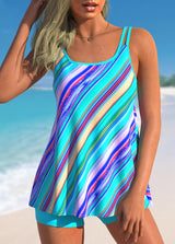 Rose Pink Stripe Print Swimdress and Shorts