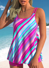 Rose Pink Stripe Print Swimdress and Shorts