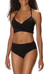 Black Crisscross Ruched High Waisted Swimsuit