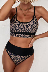 Leopard Panel High Waisted Swimsuit