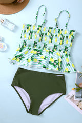 Green Lemon Print Peplum Bikini