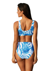 Sky Blue U-neckline High Waist Tropical Bkini