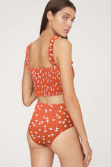 Orange Flower Smocked Swimsuit