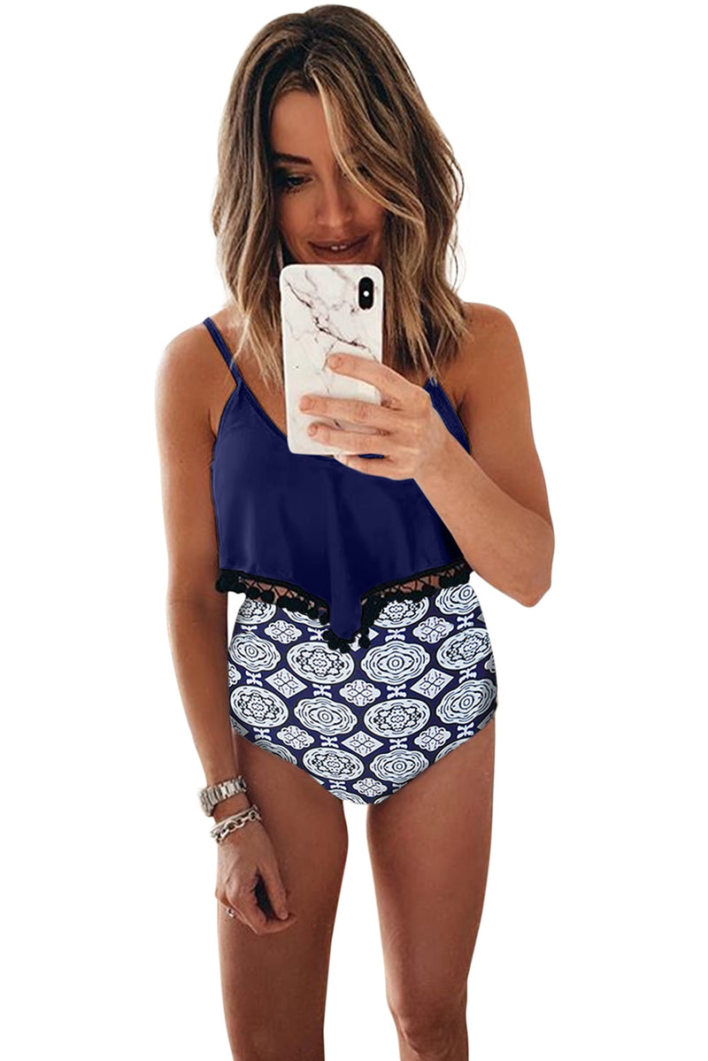 Blue Print High Waist Swimsuit