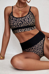 Leopard Panel High Waisted Swimsuit