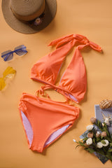 Orange Crisscross Ruched High Waisted Swimsuit