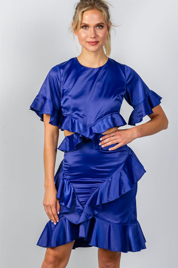 Ladies fashion bow tie back cut-out ruffle midi dress