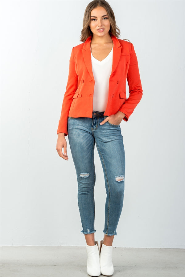 Ladies fashion  coral double button down classic solid blazer