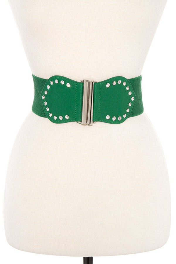 Studded accent faux leather stretch belt