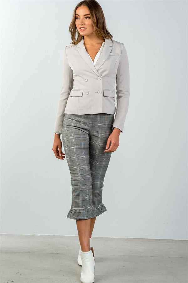 Ladies fashion grey double button down classic solid blazer