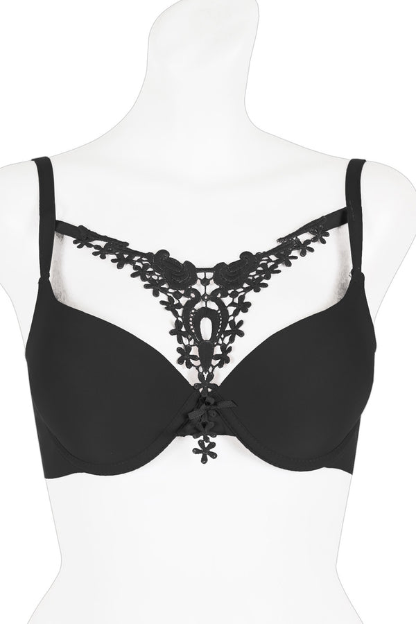 Ladies floral embroidery plunge bra