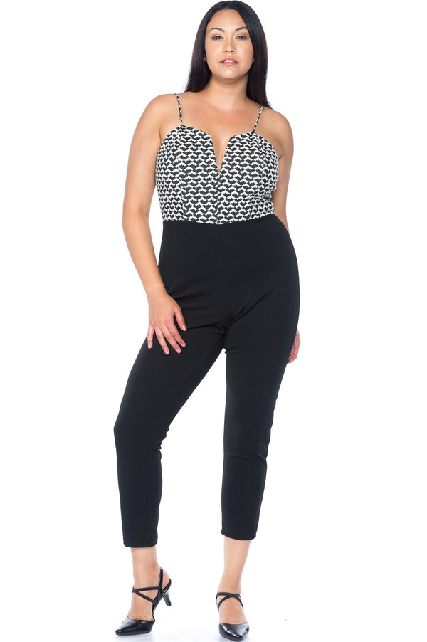 Ladies fashion plus size houndstooth black & white  jumpsuit