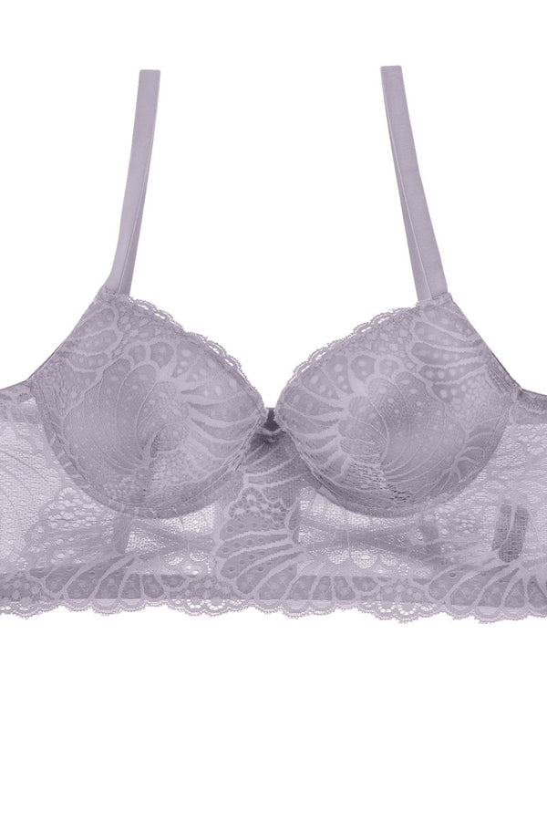 Ladies floral overlay long line bra w/underwire