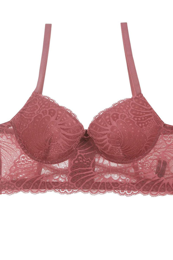 Ladies floral overlay long line bra w/underwire