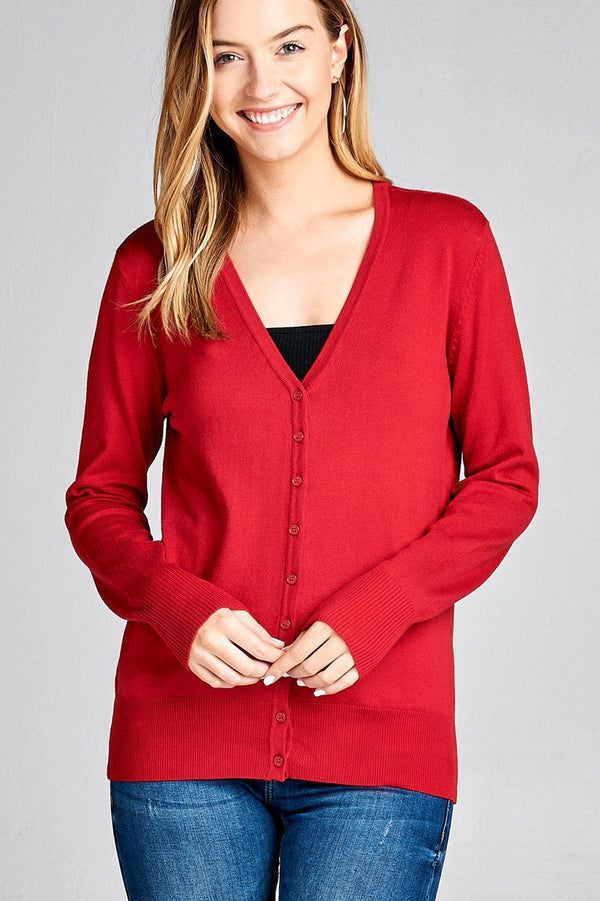 Ladies fashion long sleeve vneck classic sweater cardigan