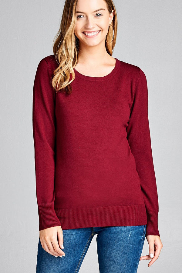 Ladies fashion long sleeve crew neck classic sweater