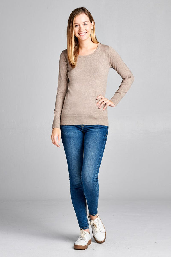 Ladies fashion long sleeve crew neck classic sweater