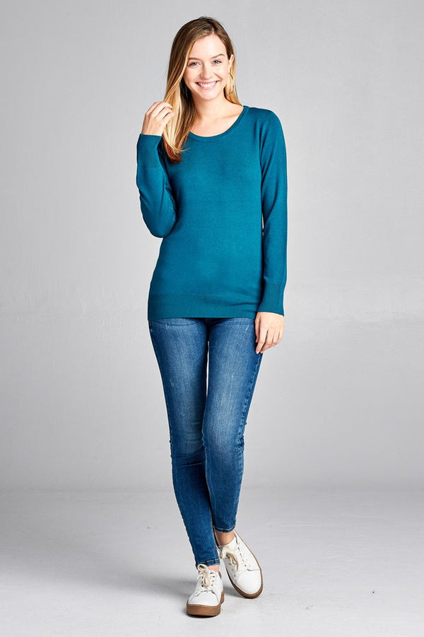 Ladies fashion long sleeve crew neck classic sweater