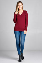 Ladies fashion long sleeve vneck classic sweater