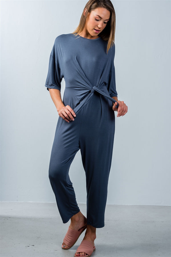 Ladies fashion knot front short sleeve casual jumpsuit