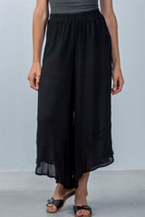 Ladies fashion sheer elastic waistline  black flare wide leg culotte