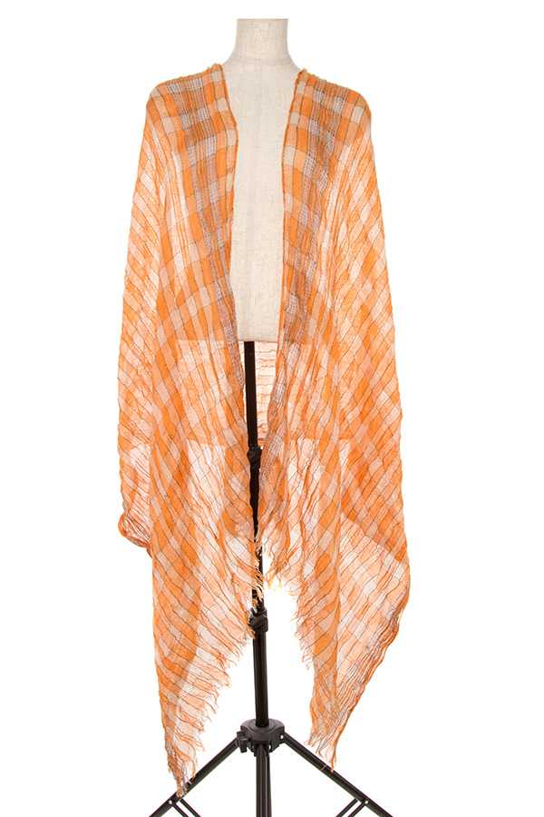 Squared pattern fringe end oblong scarf