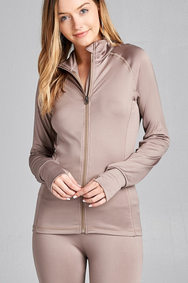 Ladies fashion solid track jacket