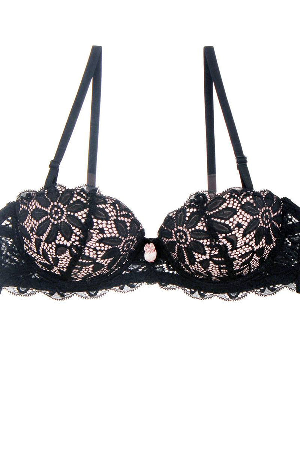 Ladies fashion floral lace overlay demi bra w/underwire