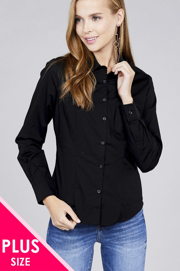 Ladies fashion plus size long sleeve button down stretch shirt