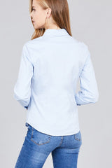 Ladies fashion plus size long sleeve button down stretch shirt