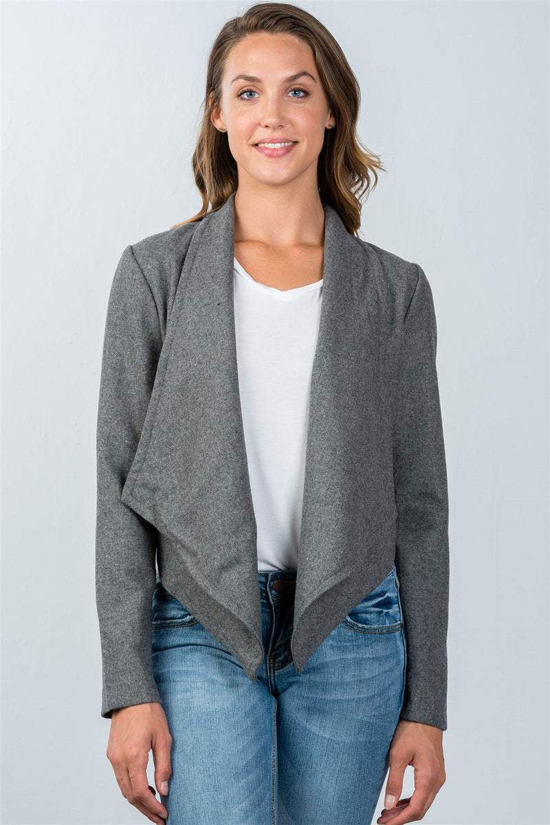 Ladies fashion charcoal irregular hem open front cardigan