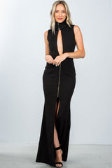 Ladies fashion zipper statement turtleneck maxi dress