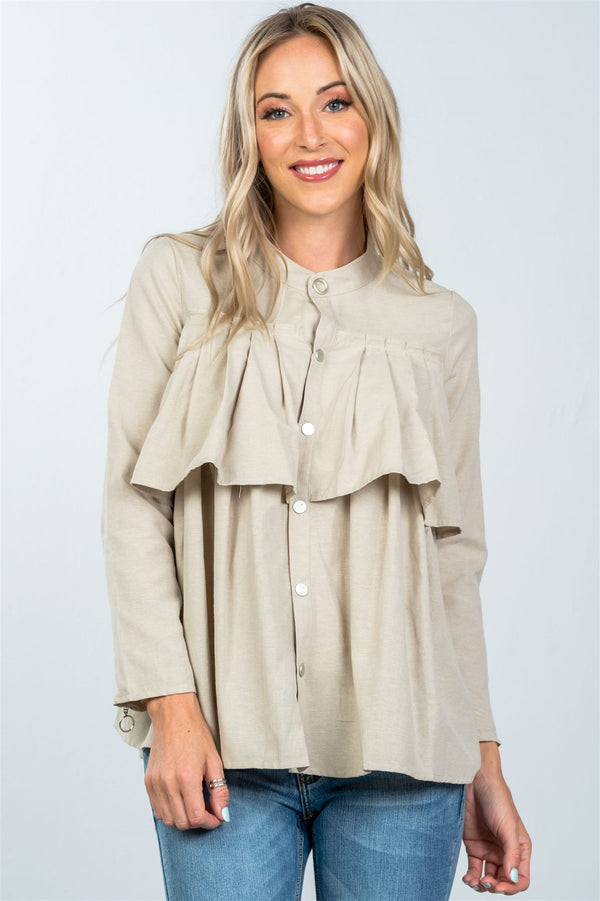 Layer pleated button down top