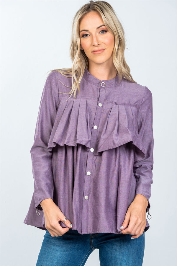 Layer pleated button down top