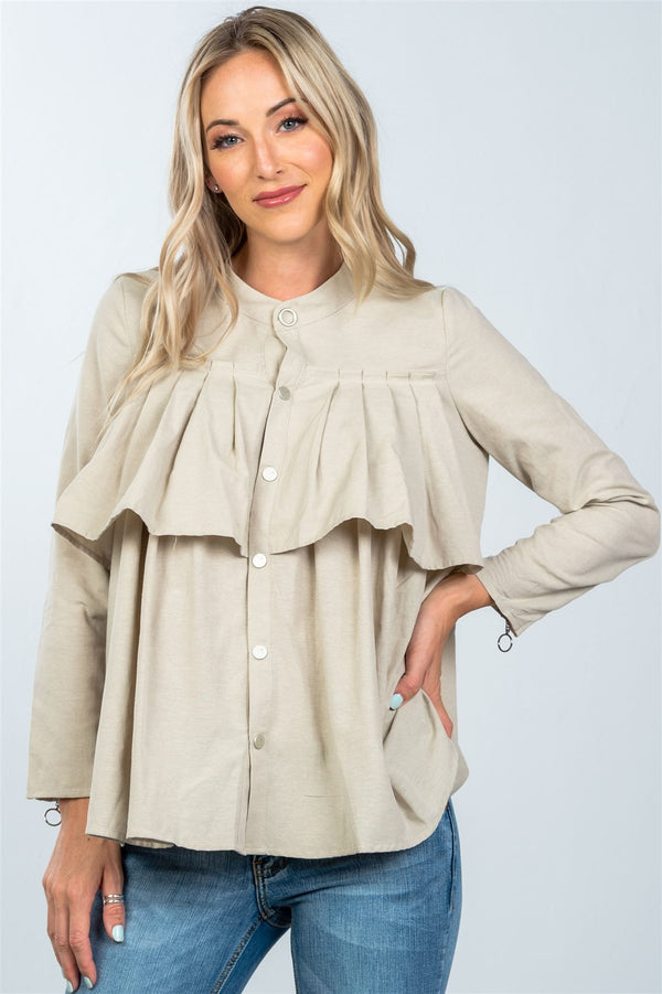 Layer pleated button down top