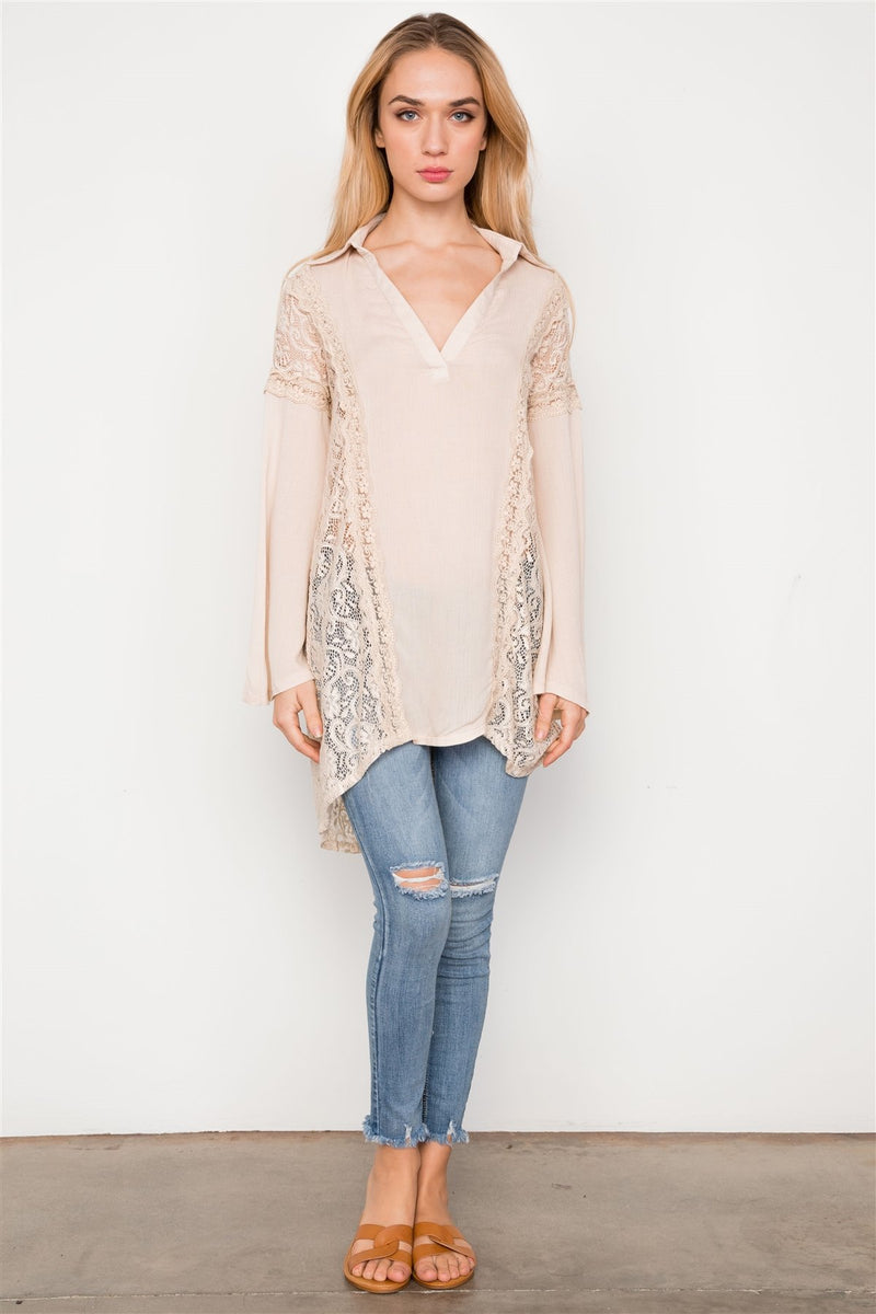 Combo Lace Bell Sleeve Tunic Top