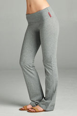 Full Length Leggings With Flare Bottom Detail And Fold Over Waist