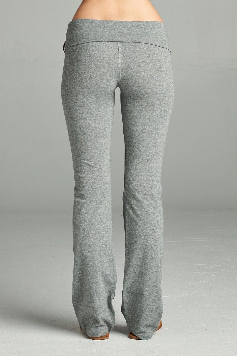 Full Length Leggings With Flare Bottom Detail And Fold Over Waist