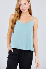 V-neck W/back Cross Strap Cami Woven Top