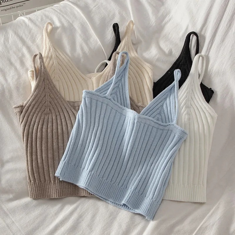 Crop Tops Knit Halter Tank Top