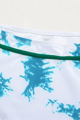 Green Sexy Solid Crisscross Top and Ruffled Tie Dye High Waisted Swimsuit