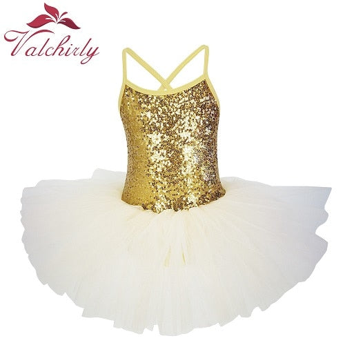 Sequined Flower Ballet Leotard Tutu Dress