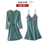 5PC Silk Robe Sleep Suit Lace Satin Pajamas