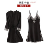 5PC Silk Robe Sleep Suit Lace Satin Pajamas