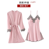 5PC Silk Robe Sleep Suit Lace Satin Pajamas