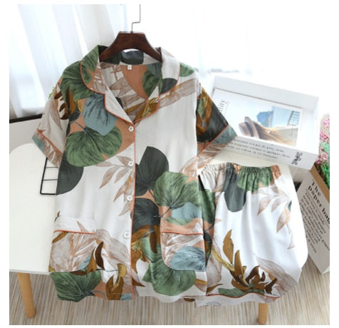 summer women's large floral print pajamas