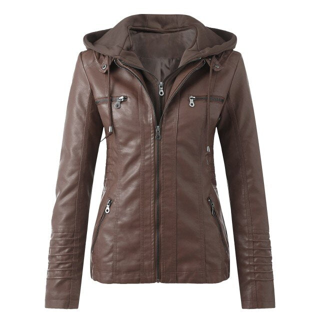 2021 New Autumn Winter Slim Faux Soft Leather Coats